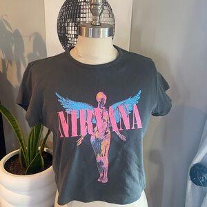Nirvana Graphic Tee - Gray with Pink and Blue